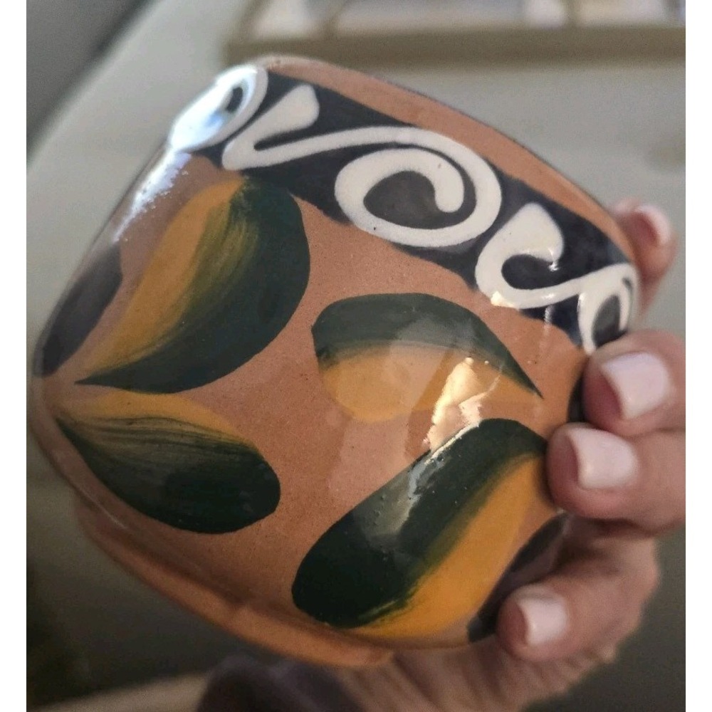 Hand Painted‎ Mexican Pottery Glazed Clay Jarrito Coffee Mug Cup Floral Design